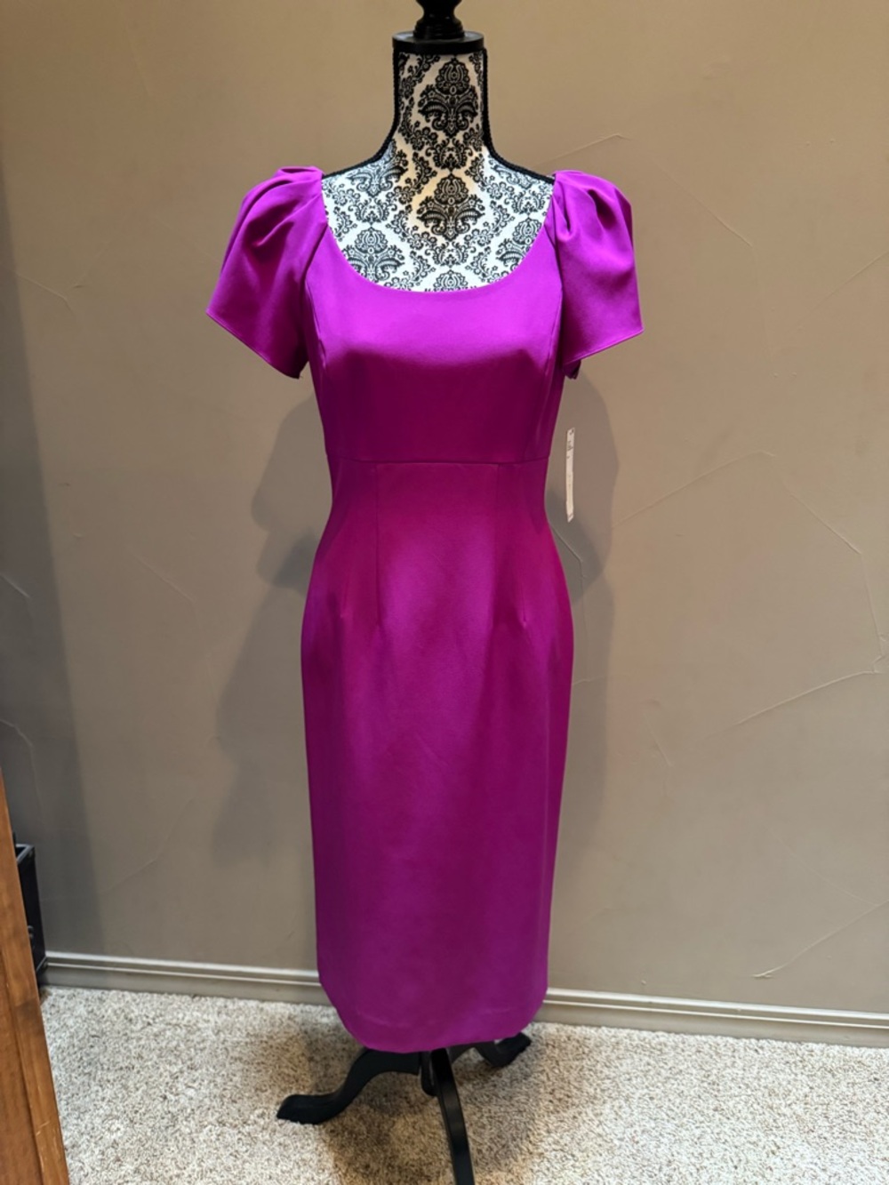 NWT Antonio Melani Elegant Violet Sheath Dress with Puff Sleeves
